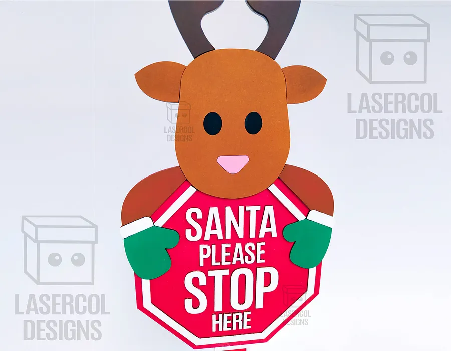 Santa Please Stop Here Sign (Reindeer) - Laser Cut Files product image (3)