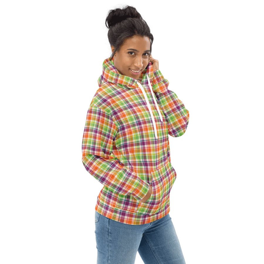 Purple, Orange, and Lime Green Plaid Hoodie product image (1)