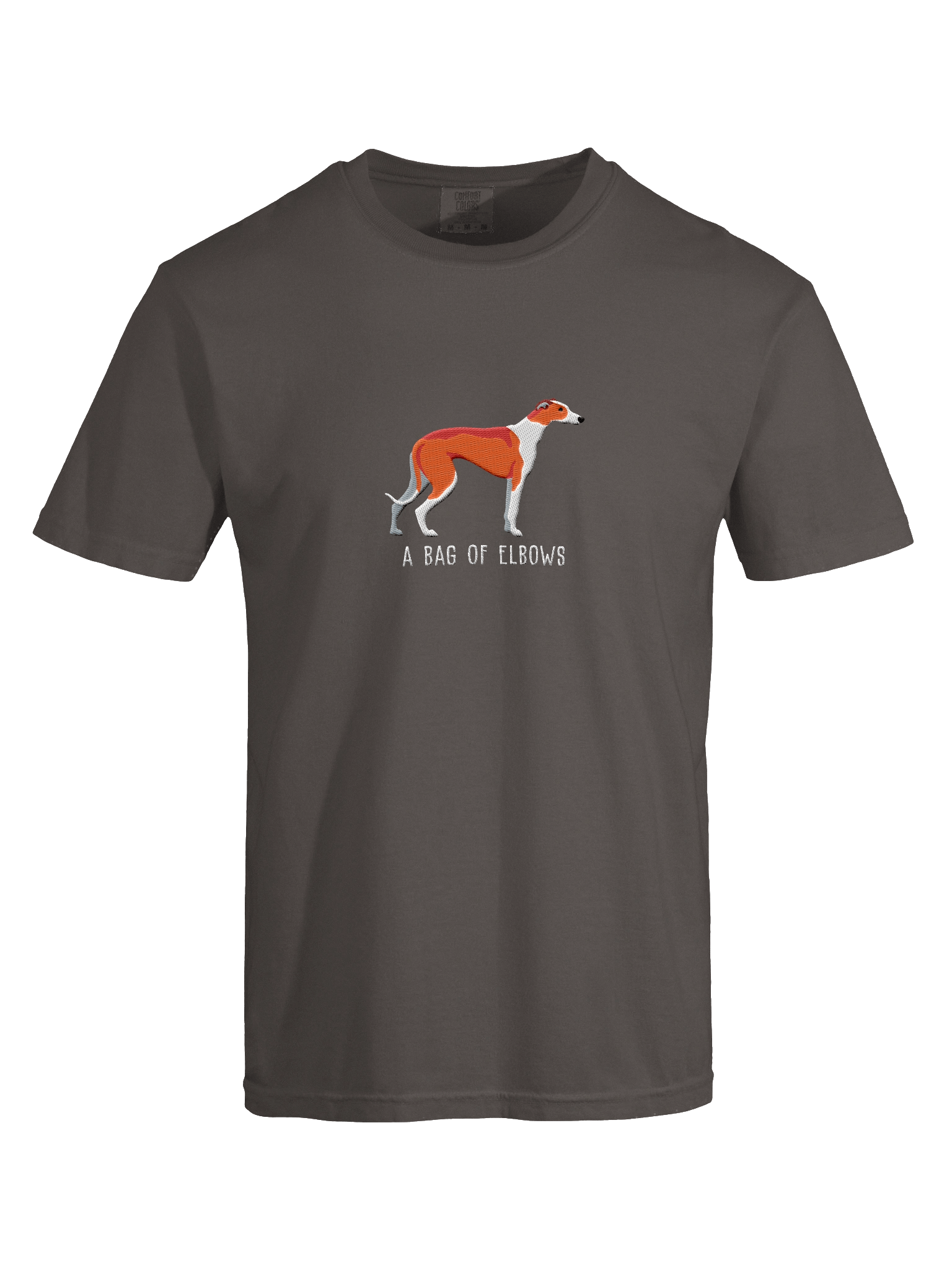 A Bag of Elbows T-Shirt(Embroidered) of a Greyhound(Red & White) product image (38)