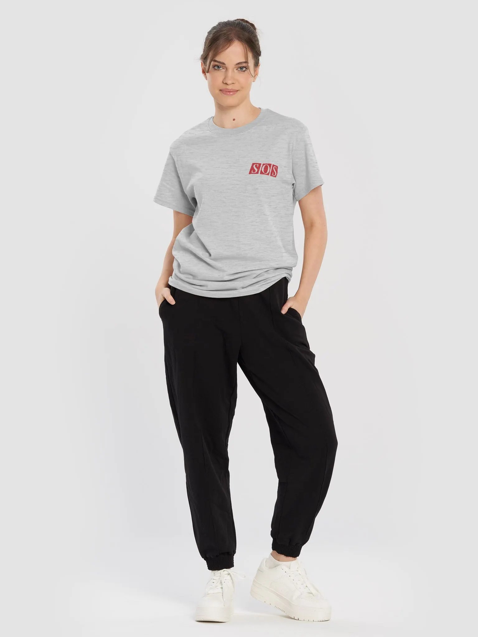 Womens Grey T-Shirt - Red SOS Logo product image (3)