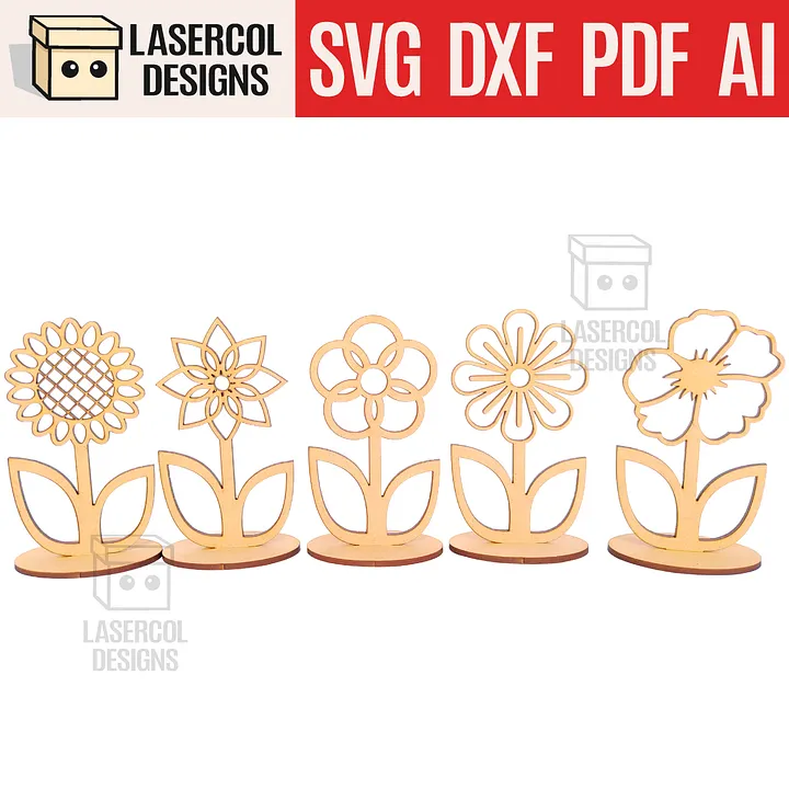 Flowers - Set 2 - (Two Sizes, Five Styles) - Laser Cut Files product image (1)