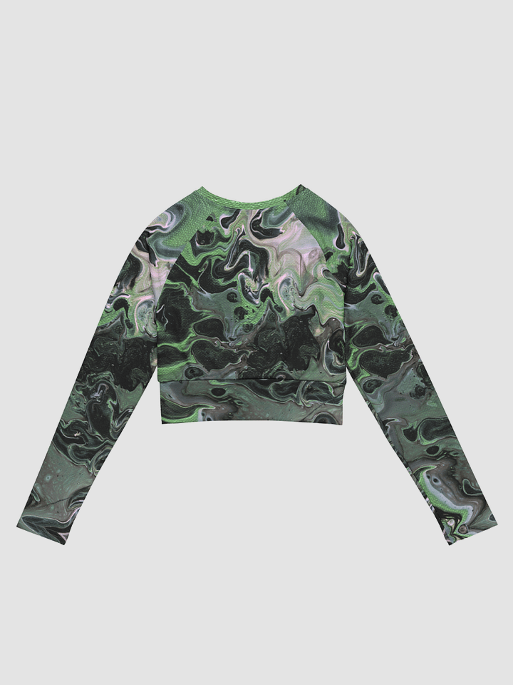 Metallic Green Fluid Acrylic All-Over Print Long Sleeve Crop Top product image (2)