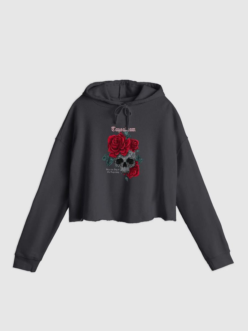 Gothic Skull and Roses Cropped Hoodie
