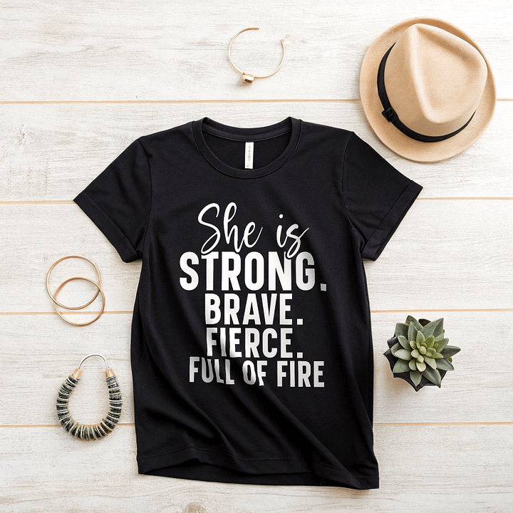 She Is Strong Brave Fierce Full Of Fire - Women's Black T-Shirt product image (2)