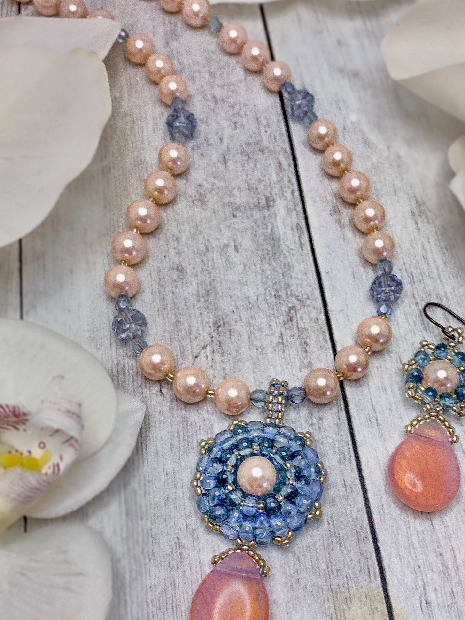 Majesty Beaded Necklace and Earrings Set - Blue, Pink product image (2)