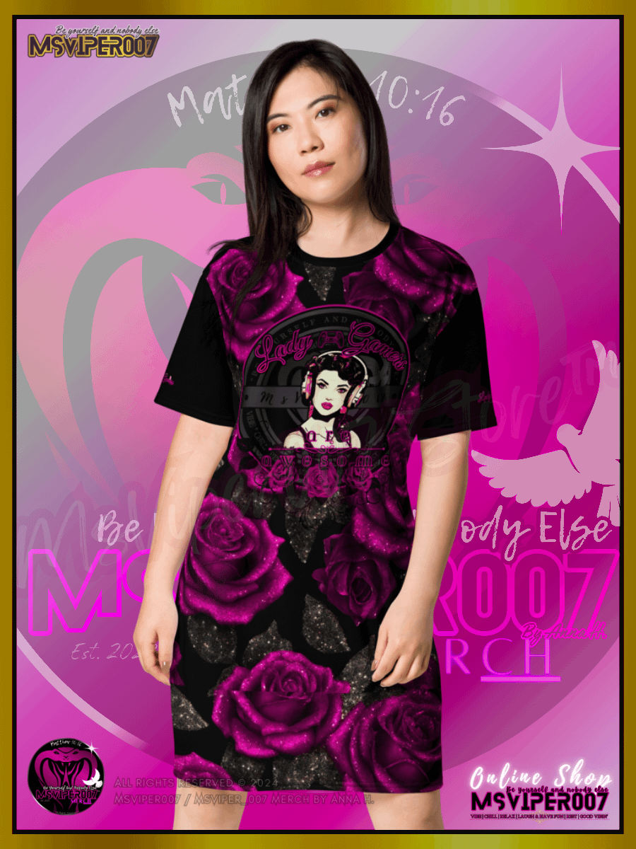 T-Shirt Dress - MsViper007's "Lady Gamers Are Awesome™ [black/velvet violet rose | V3]" T-Shirt Dress product image (3)