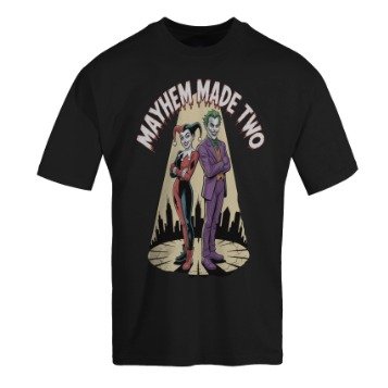💥😈 Spotlight on Gotham's mayhem makers in the Mayhem Made Two: Harley Quinn & Joker Spotlight Shenanigans Oversized Faded Uni...