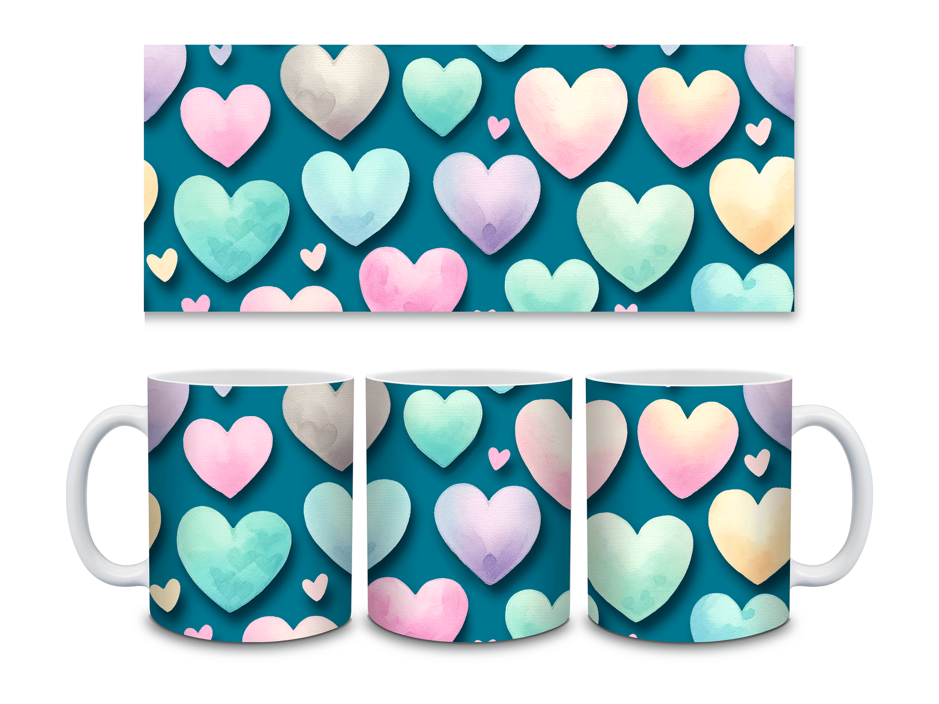 (Teal) Colorful Hearts 11oz Coffee Mug – Cute and Romantic Love-Themed Ceramic Cup – Perfect for Valentine's Day, Anniversaries, or Daily Use product image (3)