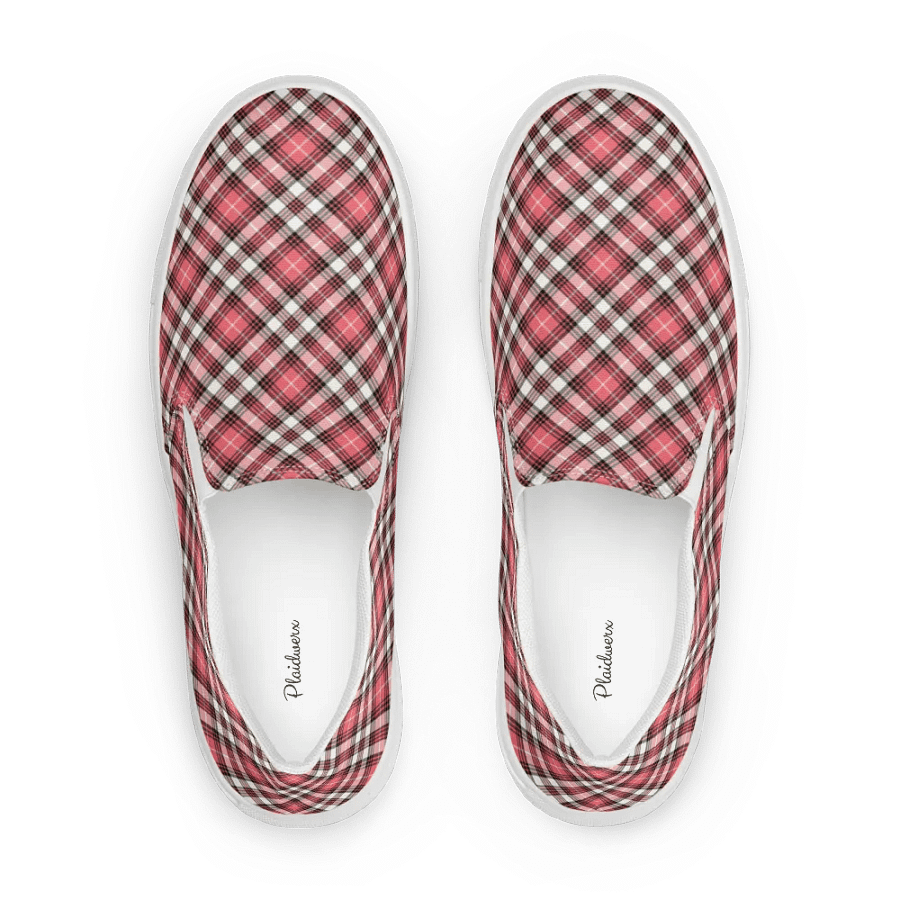 Coral Pink, Black, and White Plaid Women's Slip-On Shoes product image (1)