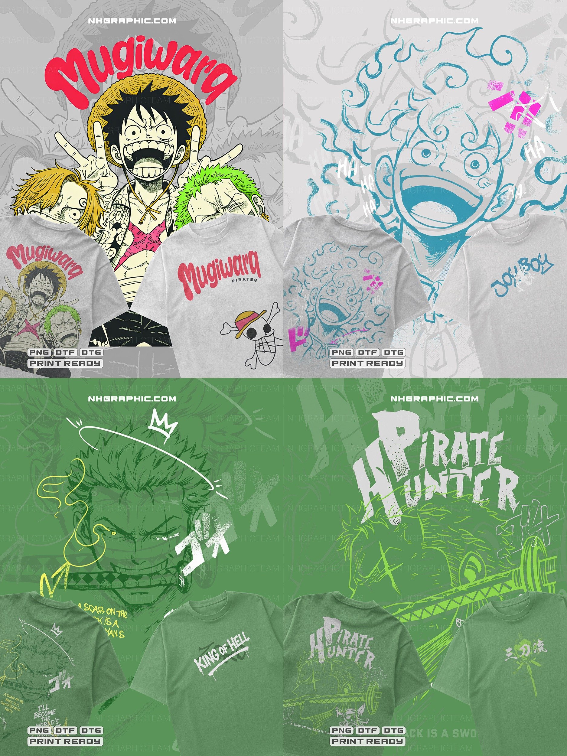 one piece t-shirt PNG designs bundle 11 back and front files product image (4)