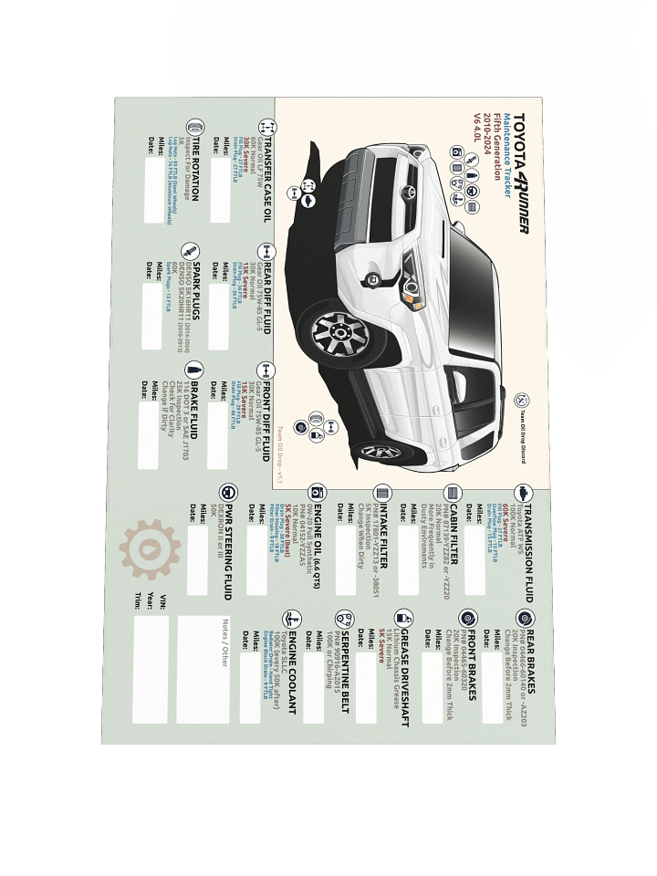 5th GEN 4Runner MAINTENANCE TRACKER V1.1 - White product image (2)