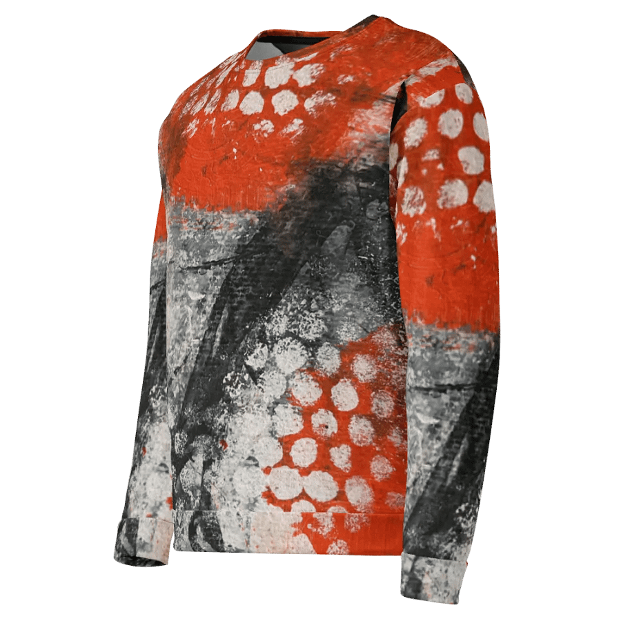 "Bold Abstract Art Sweatshirt – Red, White, and Black Textured Design" product image (5)
