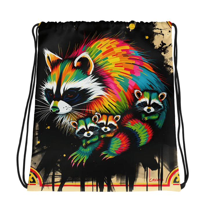 Vibrant Raccoon Family Drawstring Bag product image (1)