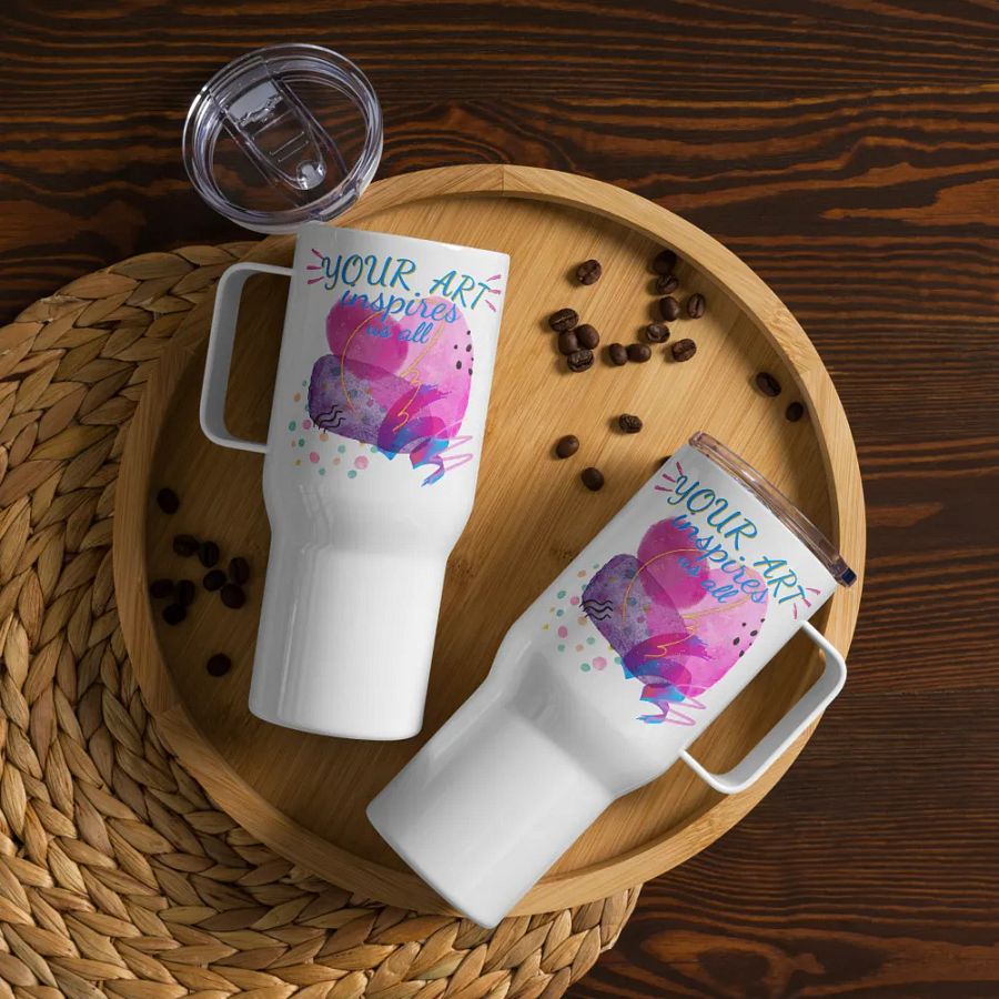 nsulated stainless steal travel mug depicting “your Art inspires us All’. Perfect gift for the Arty person, mom, wife, daughter, friend or colleague who appreciates stylish designs product image (12)