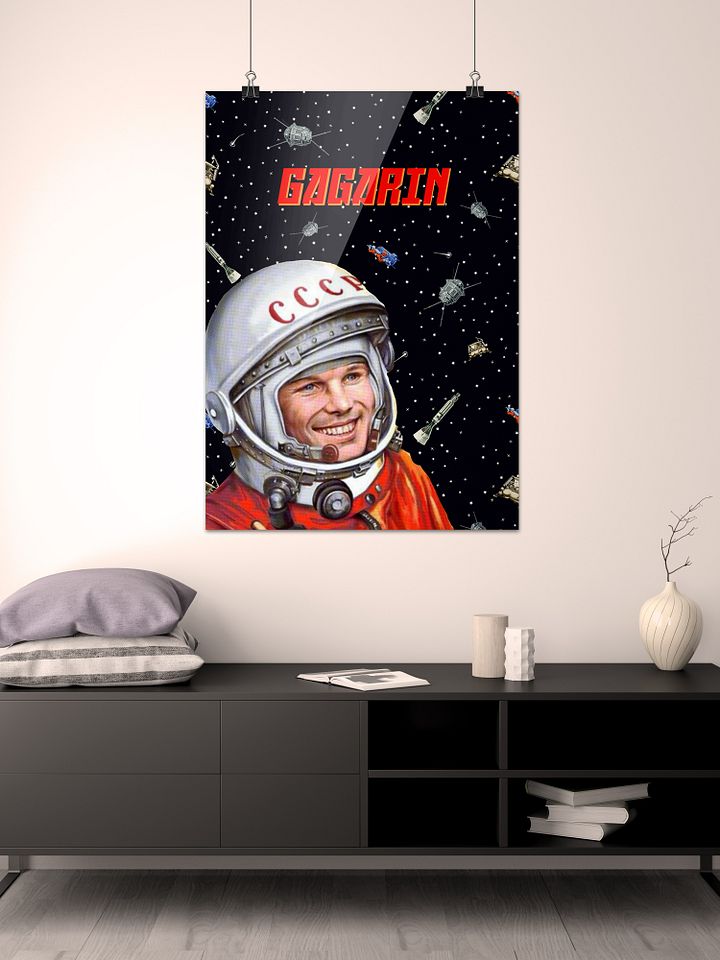 Soviet space, Gagarin, USSR — Soviet vintage space art poster, soviet poster, propaganda poster, soviet retro space, space wall art product image (2)