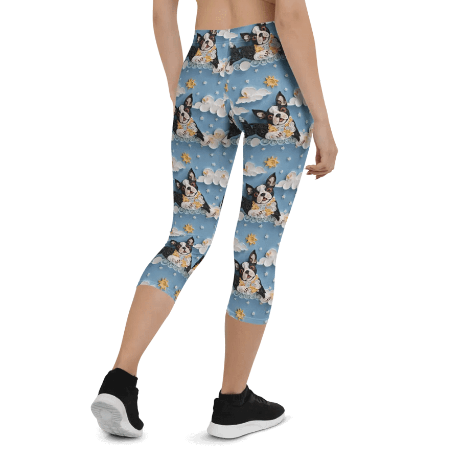 Quillwork Boston Terrier "Sunny Day" All-Over Print Capri Leggings product image (2)