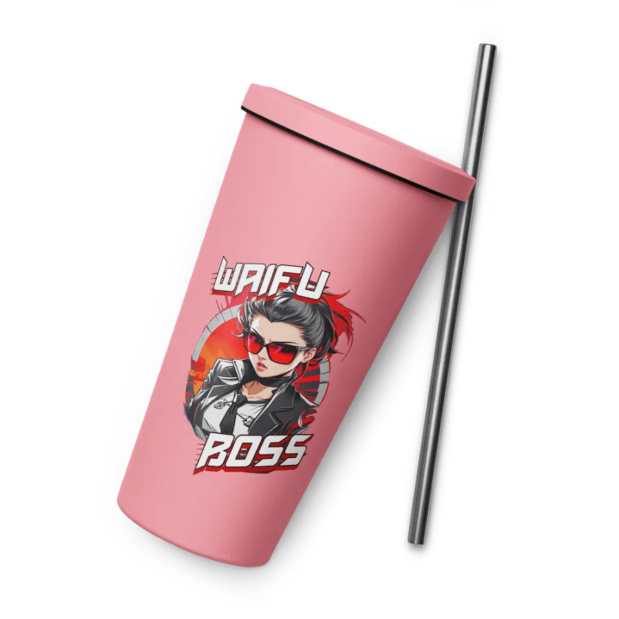 Waifu Boss 20 oz Tumbler Cup - Pink - Insulated Tumbler with a Straw v1 product image (8)