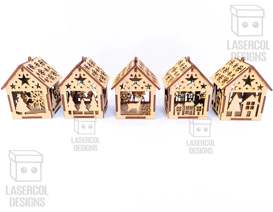 Christmas House Ornaments Set 4 (2 Sizes, 5 Styles) - Laser Cut Files product image (8)