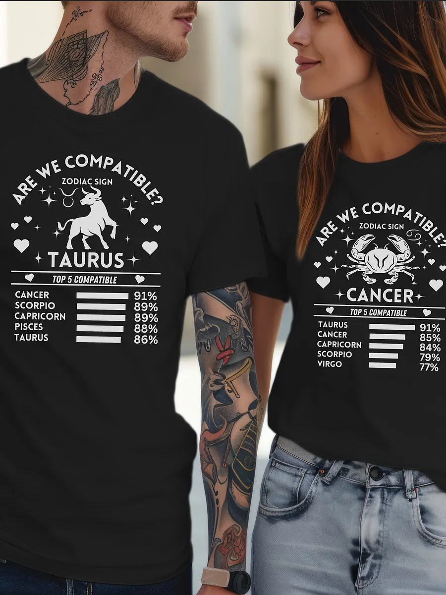 Taurus Zodiac Sign Romantic Compatibility T-Shirt - Bella Canvas 3001 Unisex Staple T-Shirt - Dark Colors product image (2)