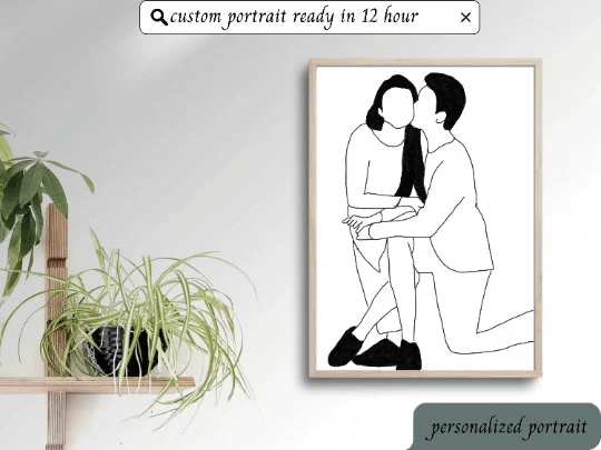 Black and White Custom Portrait from Photo, One Line Drawing, Family Illustration, Custom Minimalist Drawing, Valentine Gift, custom drawing product image (8)
