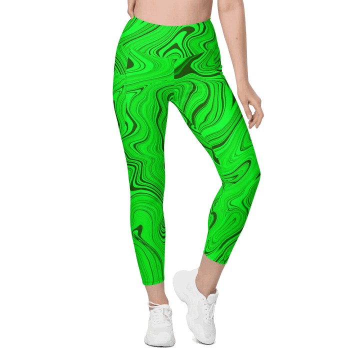 Leggings with Pockets - Green Liquid Swirls product image (1)
