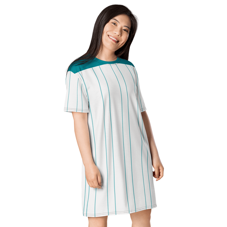 Teal & White Striped Oversized T-Shirt Dress | TDS Music product image (4)
