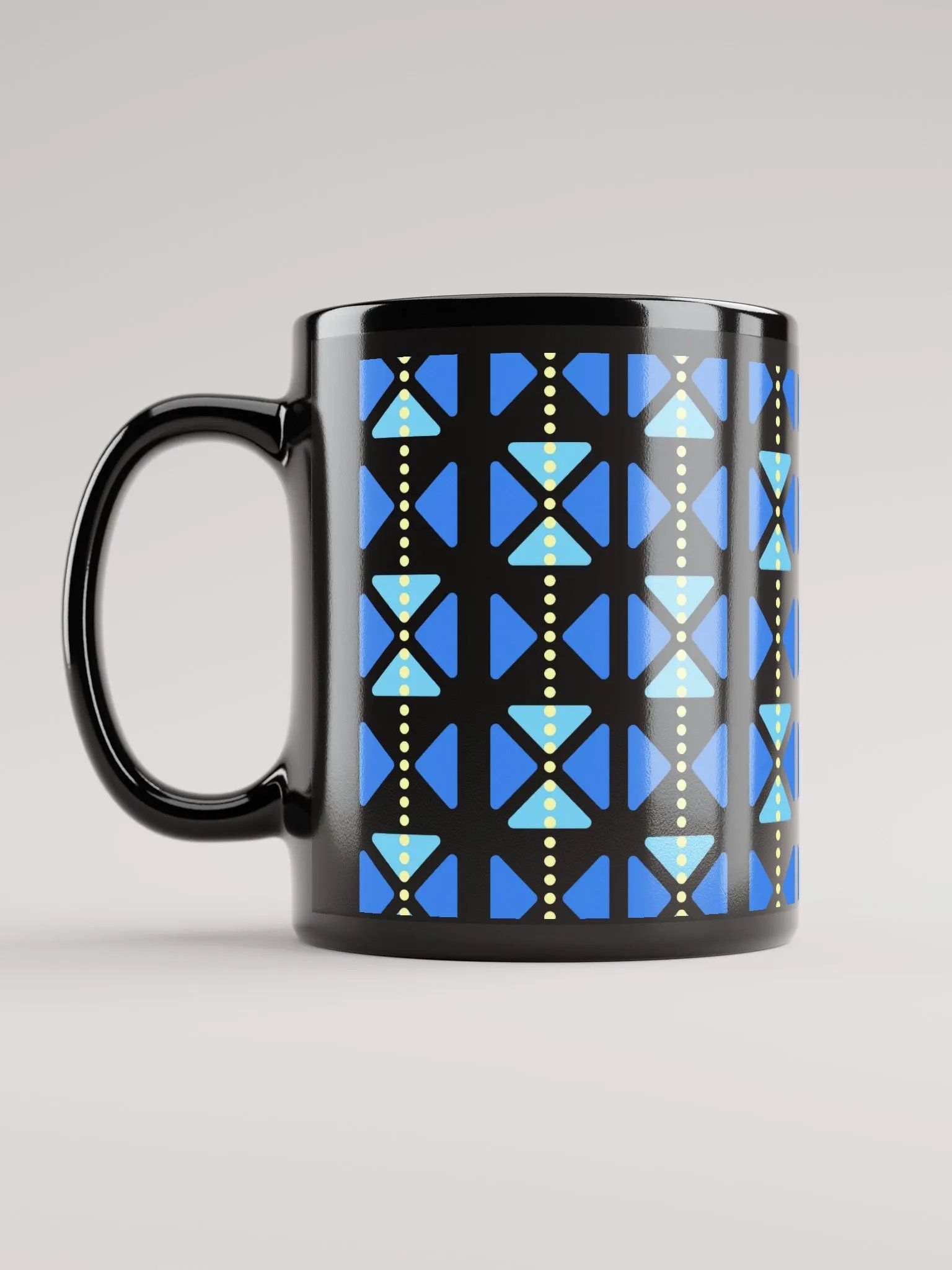Blue Triangles And Yellow Dotted Lines Black Mug product image (12)