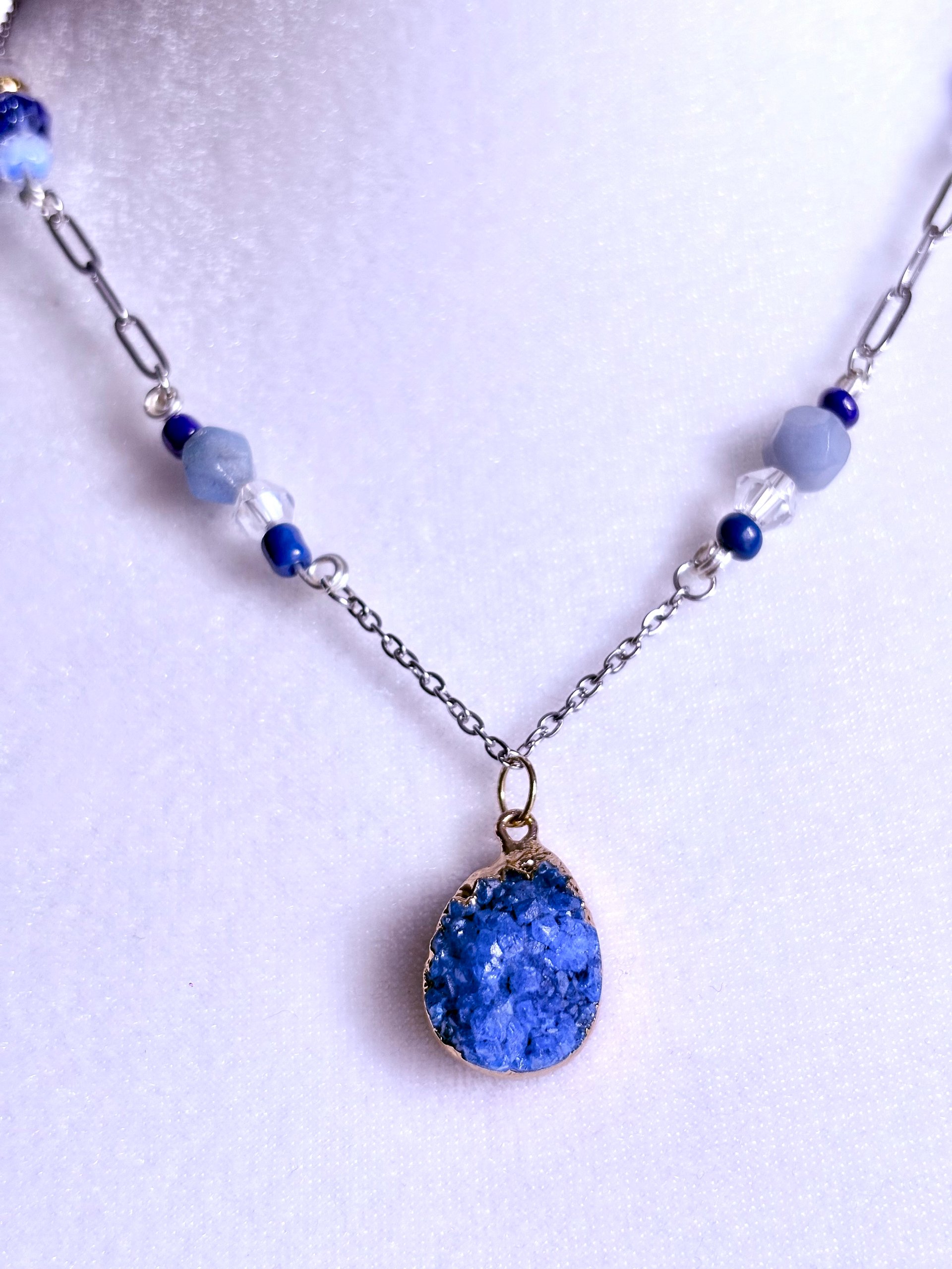 MFD-00188 | Seabreeze Blue Druzy Pendant Necklace | Handmade Glass Beaded Jewelry | Monique Faella Designs™ product image (1)