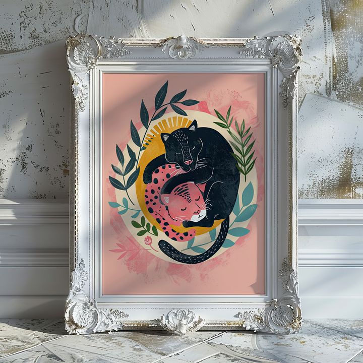 Yin-Yang Leopards Lover Felines Whimsical Art Print product image (1)
