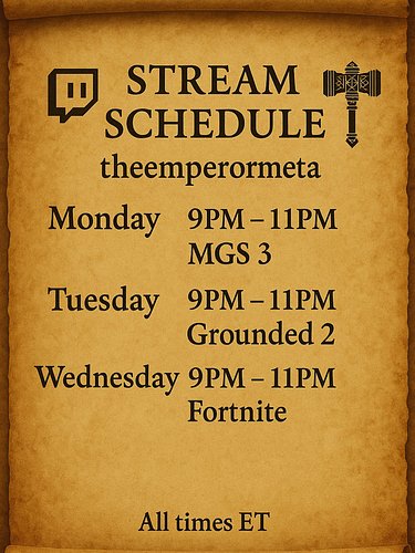 Stream schedule for the week