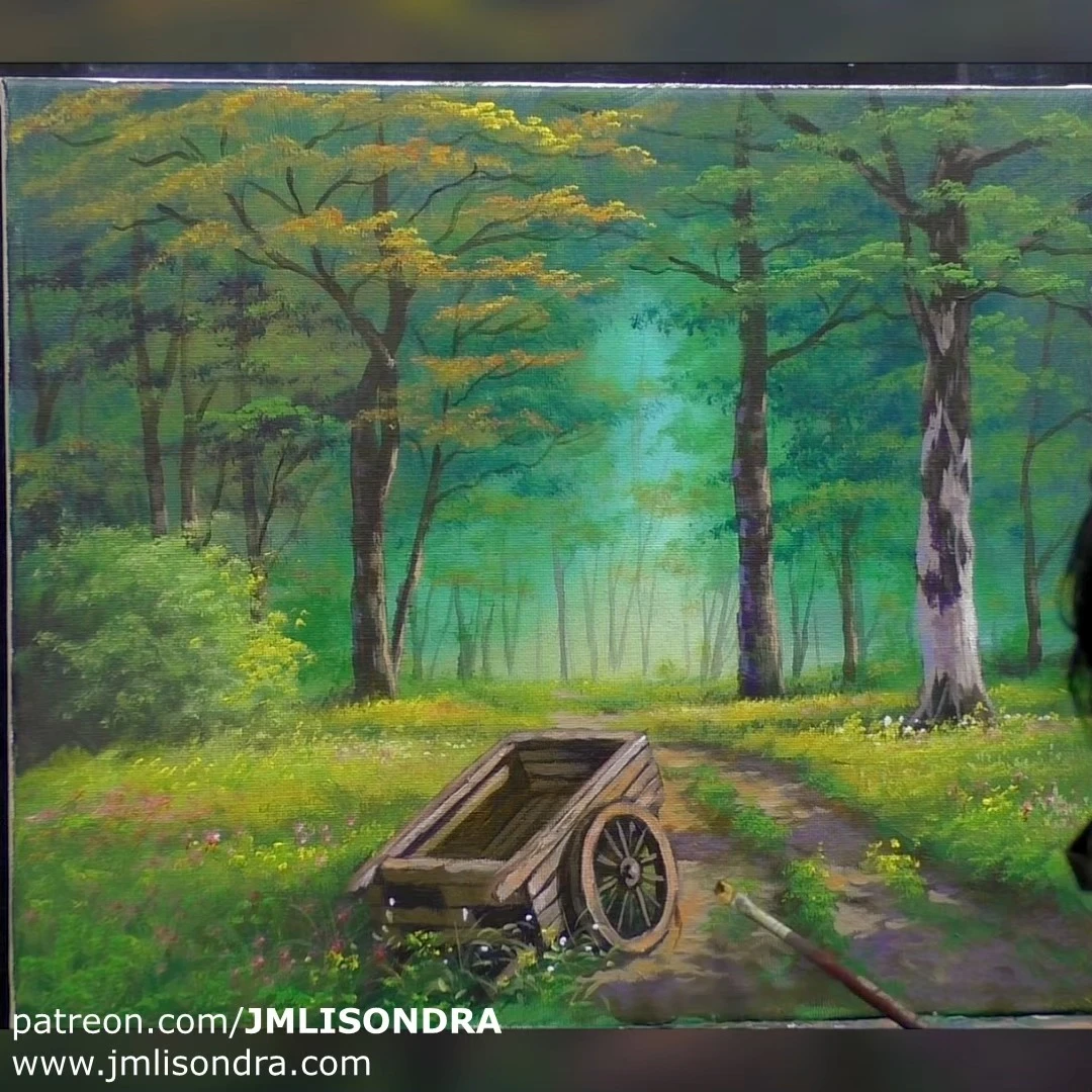 how to paint an old cart in the forest? #art #artwork #painting #acrylic #landscapepainting #ToGodBeTheGlory #jmlisondraArts ...