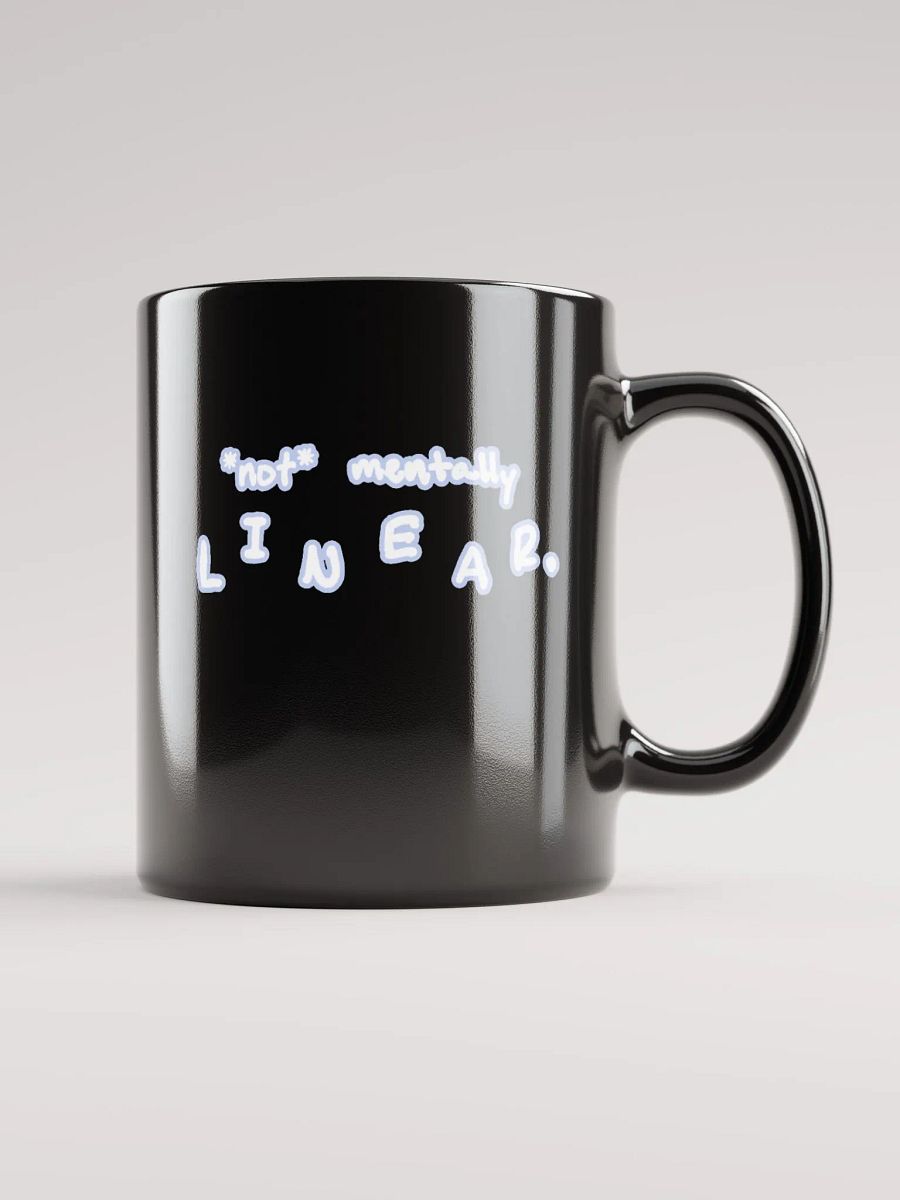 *not* mentally linear (lined design, #BDCAEF) glossy black mug product image (12)