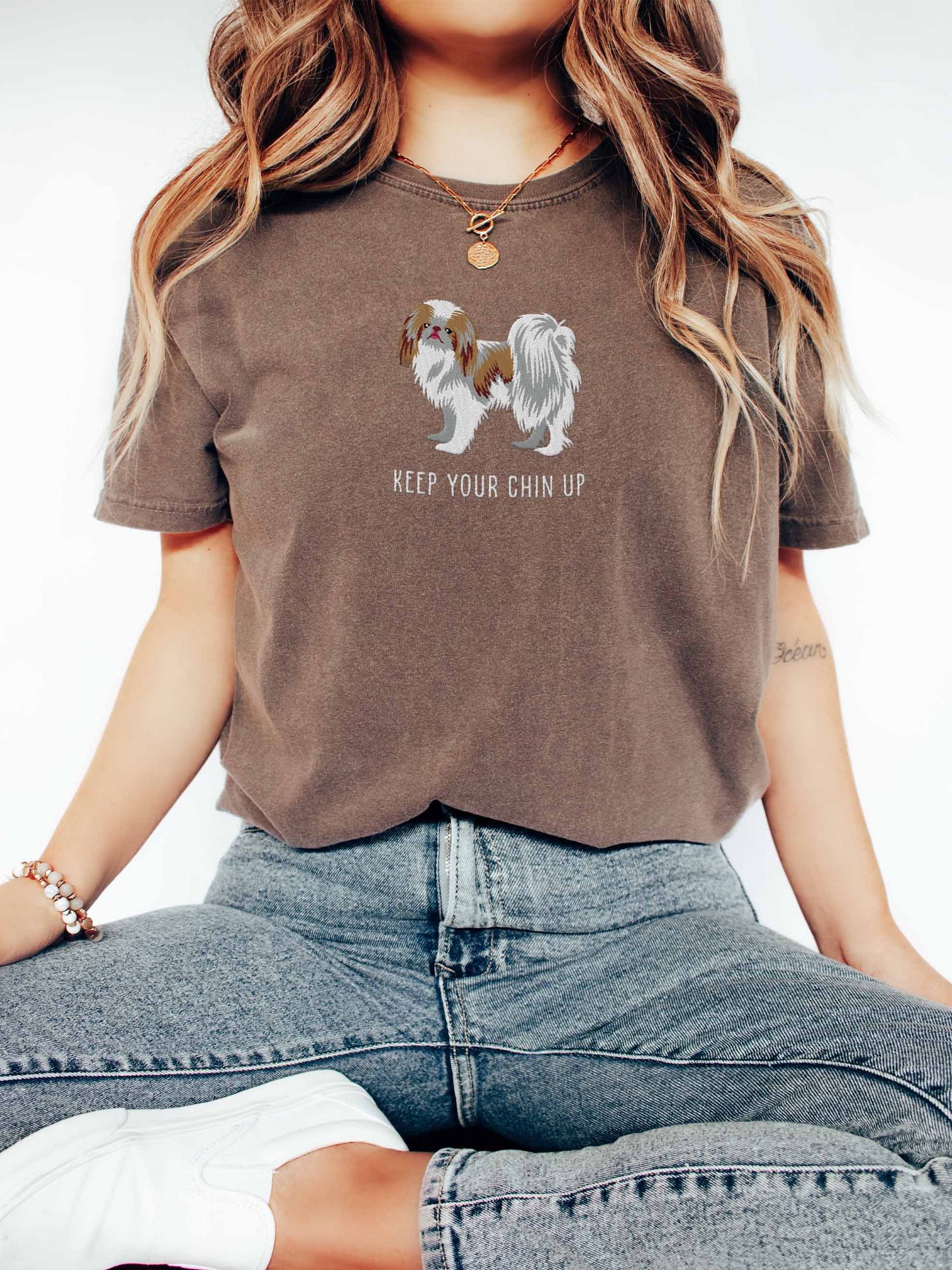 Keep Your Chin Up T-Shirt(Embroidered) of a Japanese Chin(Brown) product image (2)