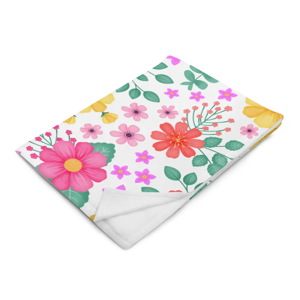 Vibrant Floral Blooms Pink Yellow Orange Blanket - White product image (3)