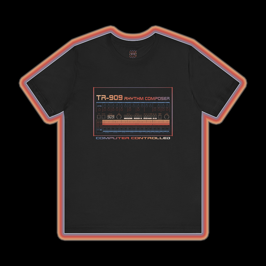 TR-909 T-Shirt - Roland 909 Rhythm Composer Drum Machine by Vintage Voltage (COLOUR PRINT A) product image (1)