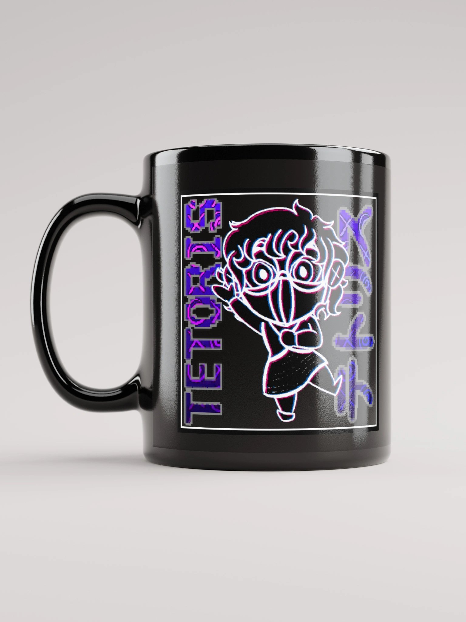 TETORIS - Neon Sign + Glitched Denny Black Glossy Mug product image (5)