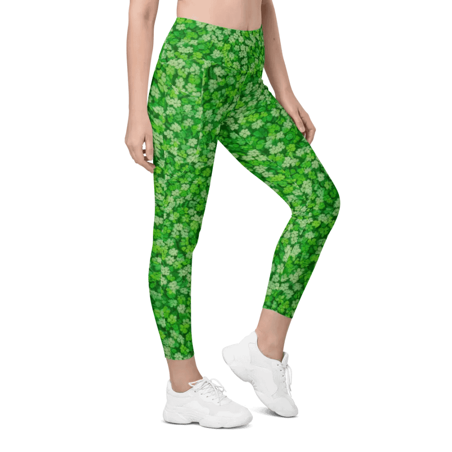 Whimsical St Patrick’s Day Lucky Four Clovers Leggings product image (12)