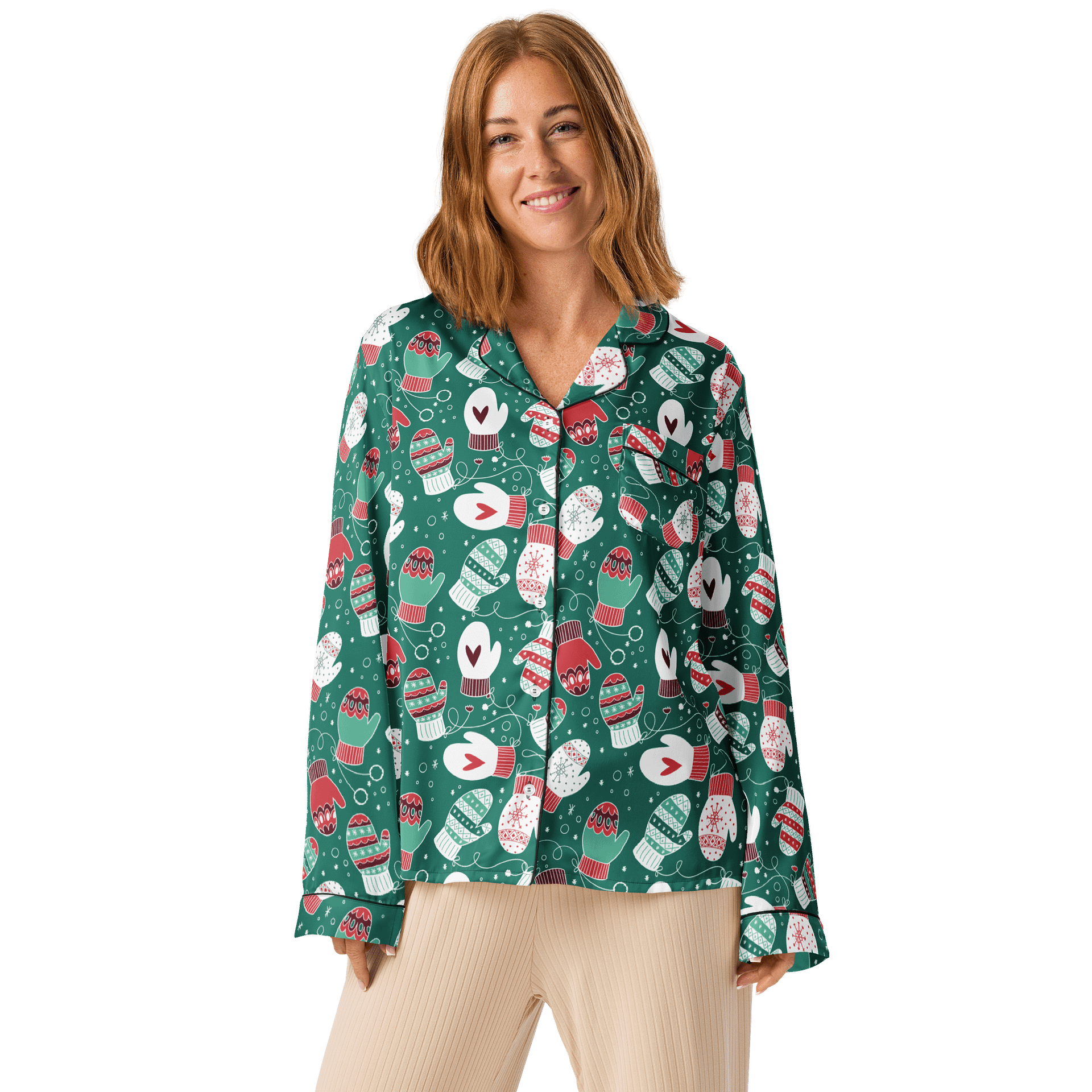 Festive Winter Mittens Pattern (Red & Green) Pyjama Shirt product image (2)