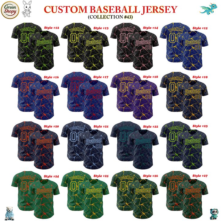 Authentic Baseball Jersey, Custom Baseball Jersey, Personalized Sport Jersey, Colorful, Number, 3D Abstract Network product image (2)