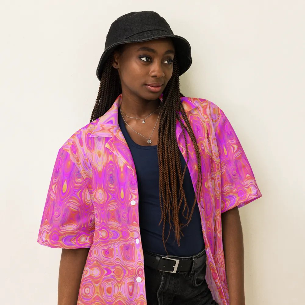 Cool Abstract Pink and Magenta Atomic Retro Zigzags Unisex Button Shirt product image (1)