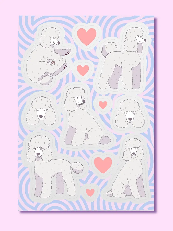 White Poodle Kiss Cut Sticker Sheet product image (1)
