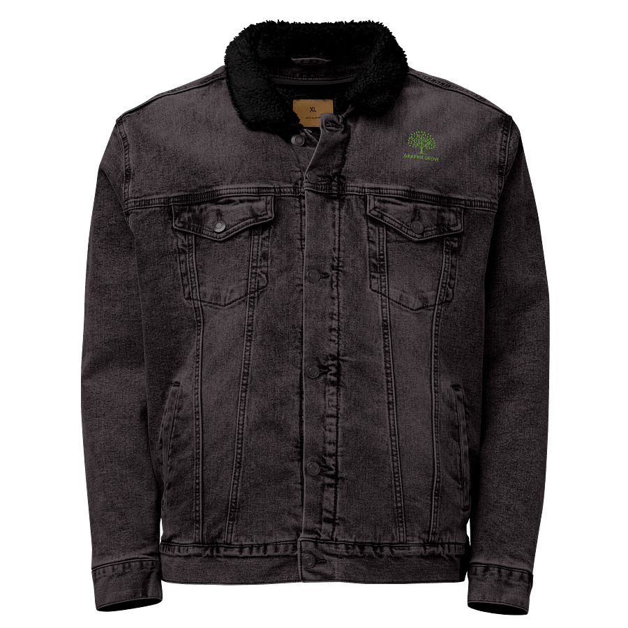 Graphic Grove Unisex Sherpa Denim Jacket - Black & Light Denim, Nature-Inspired Design, Heavyweight product image (1)