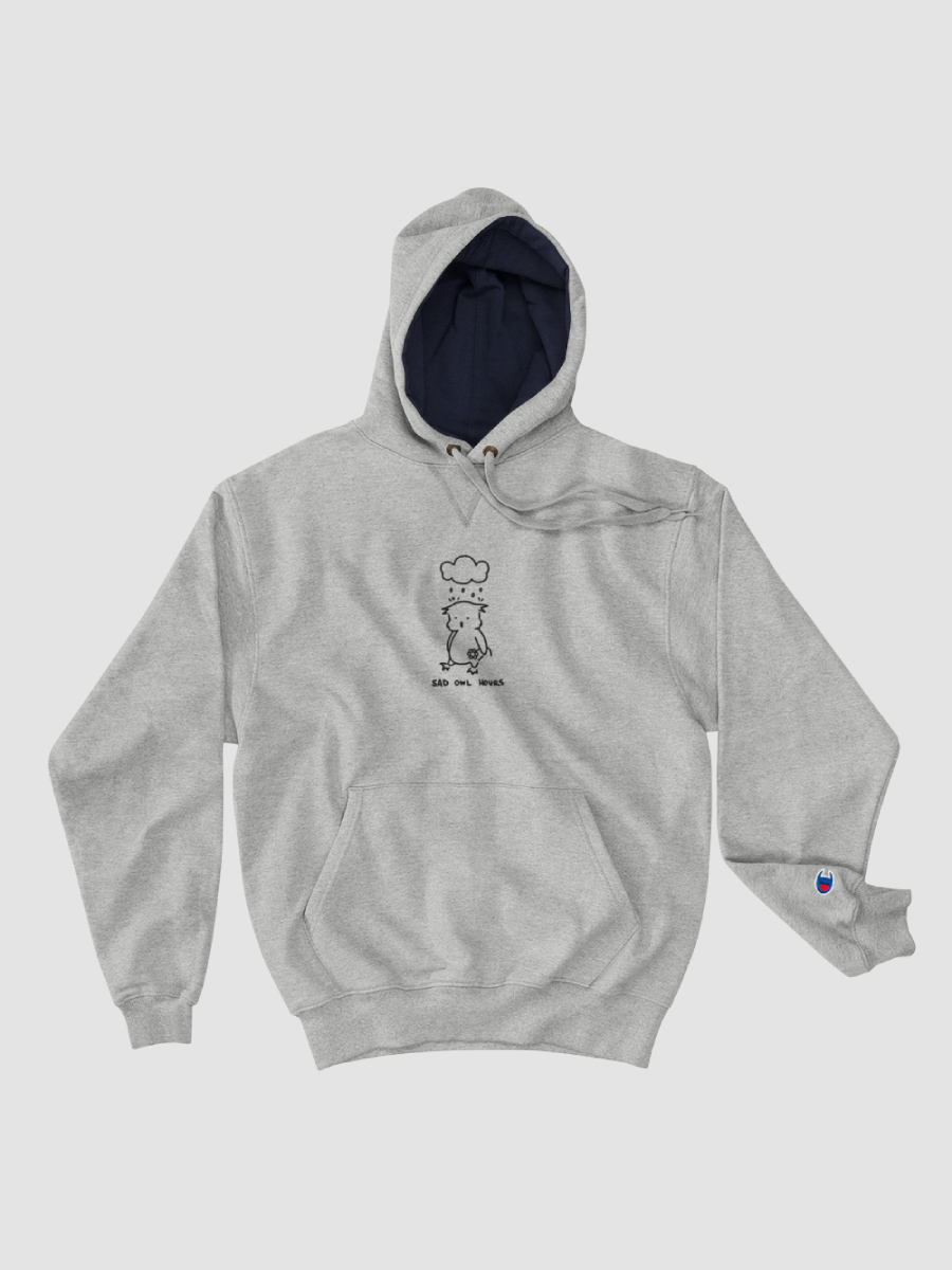 Sad Owl Hours Champion Cotton Max Hoodie (White Embroidered) product image (3)