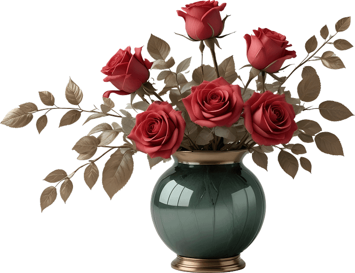 Timeless Green Vase with Red Roses - PNG product image (1)