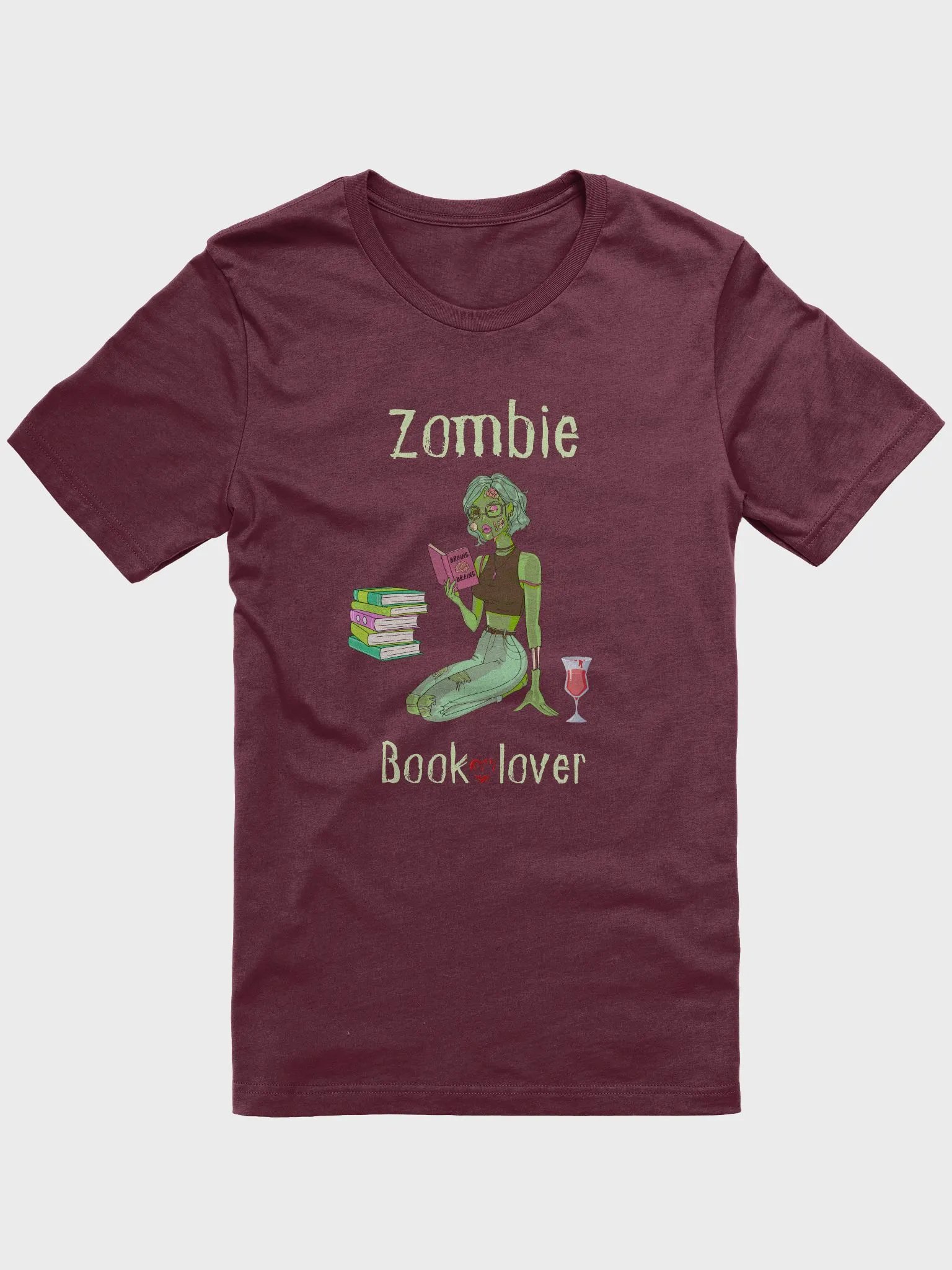 Zombie Book Lover Maroon T-shirt product image (1)