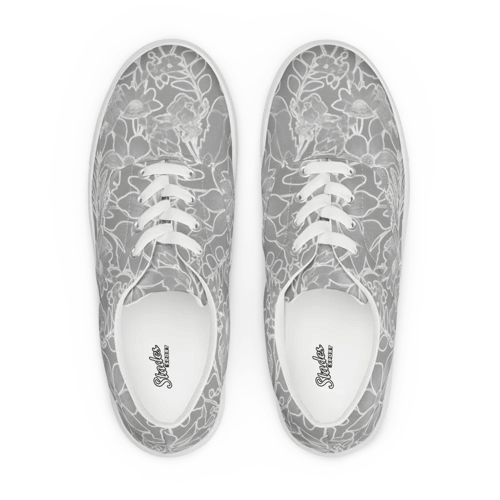 Line art Gray and White Floral/Women's Lace-Up Canvas Shoes by Allcolor product image (7)