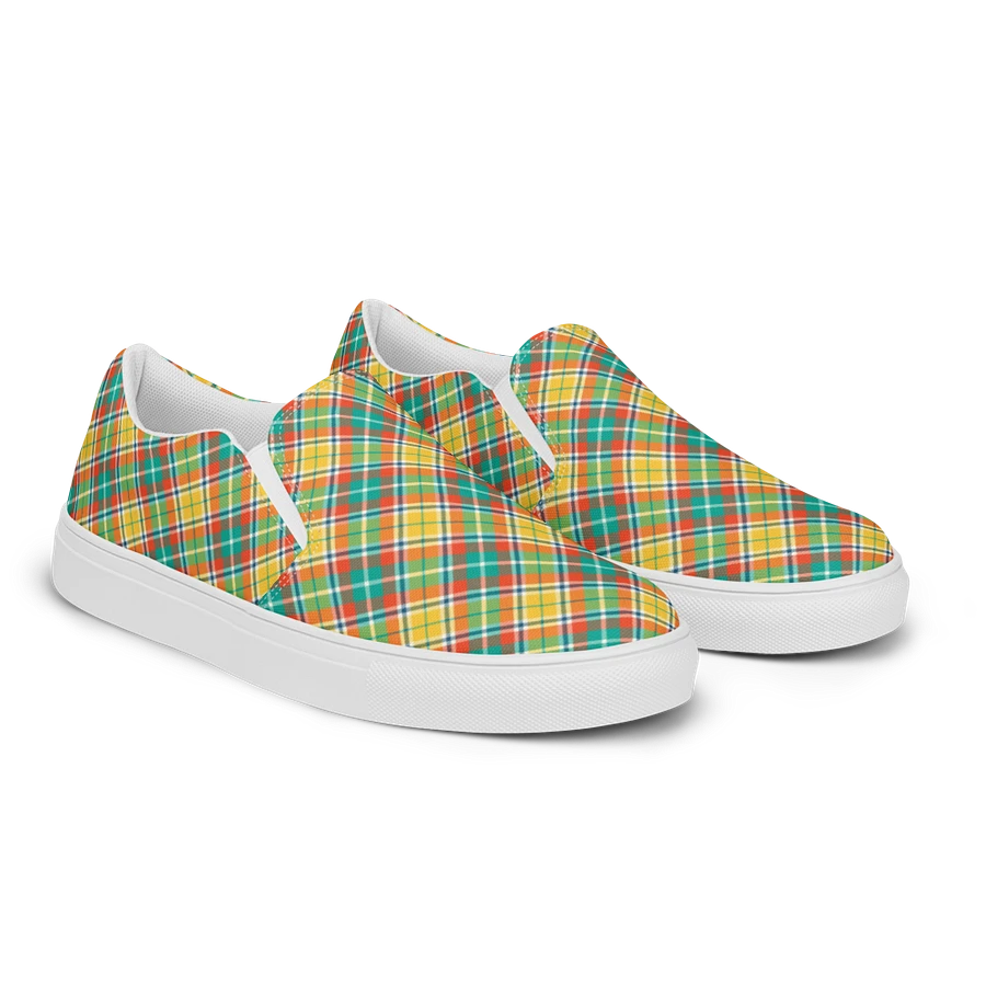Yellow and Seafoam Green Plaid Women's Slip-On Shoes product image (2)