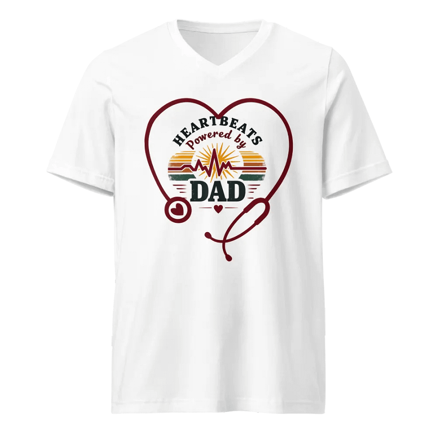 stethoscope heart, ekg Heartbeats Powered by Dad V-Neck Tee product image (1)