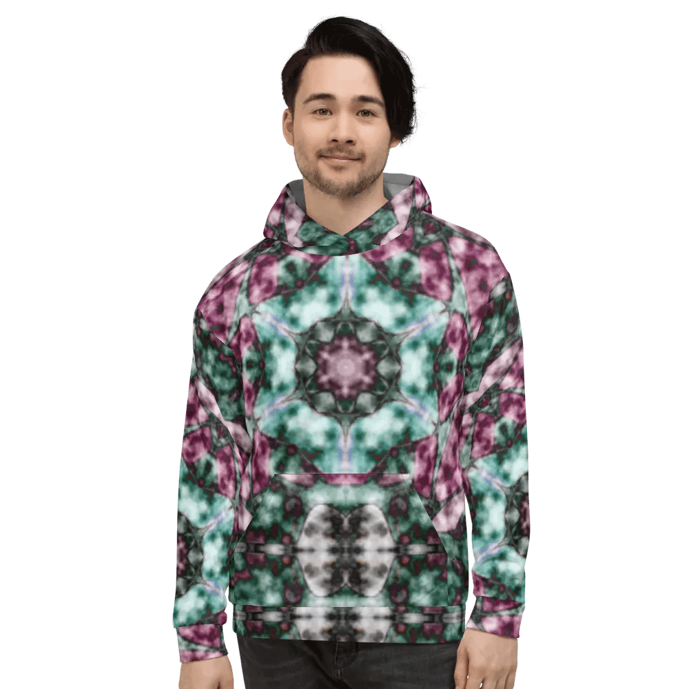 Bohemian 6 Pointed Madala Teal and Pink/ All-Over Print Recycled Unisex Hoodie by Sublicolor product image (8)