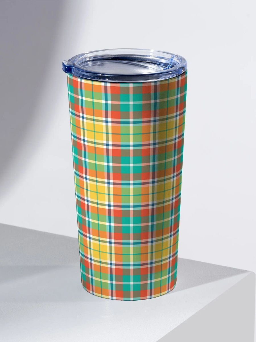 Yellow and Seafoam Green Plaid Travel Tumbler product image (1)